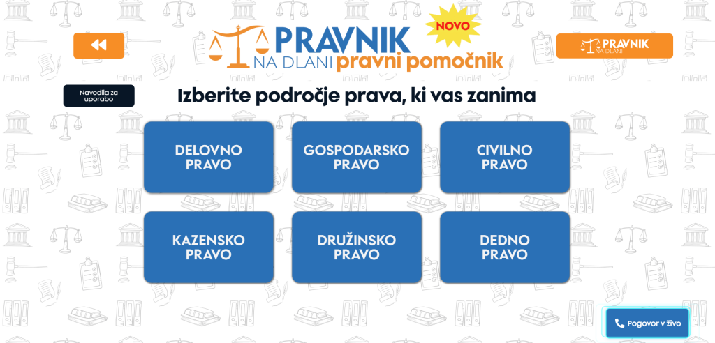 AI pravni pomočnik za izbiro pravnega področja v spletni aplikaciji