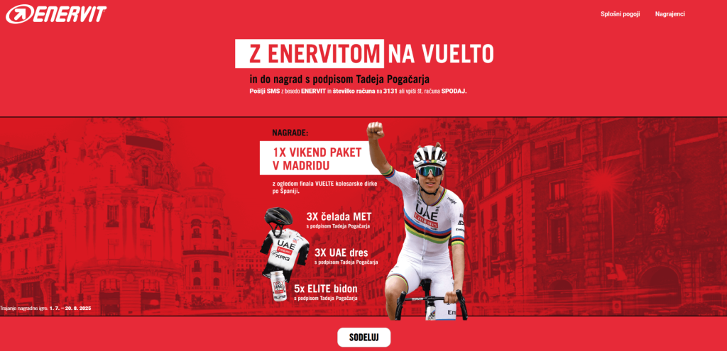 Spletna nagradna igra Enervit z digitalno kampanjo in glavno nagrado Vuelta